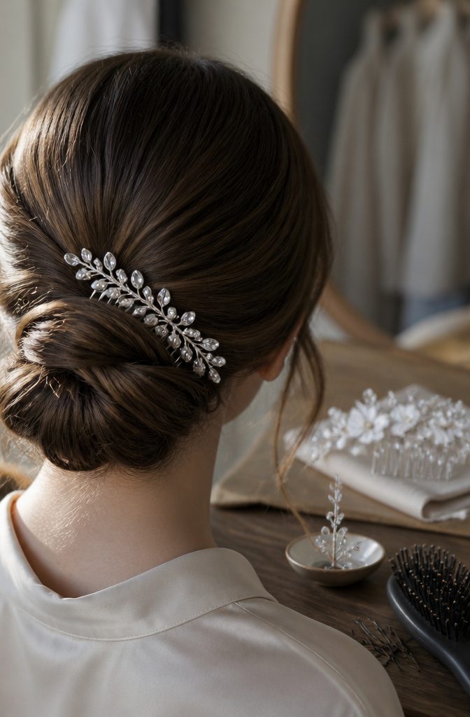Prom hair accessory photo illustrating a decorative comb for a hairstyle