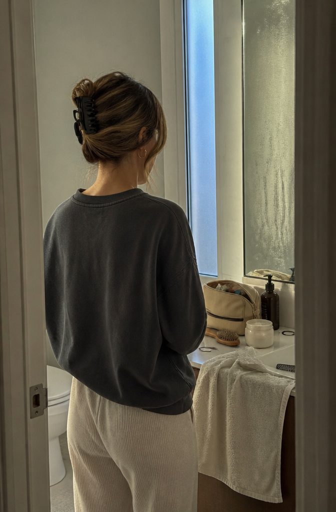 Woman seen from behind wearing an updo secured with a claw clip