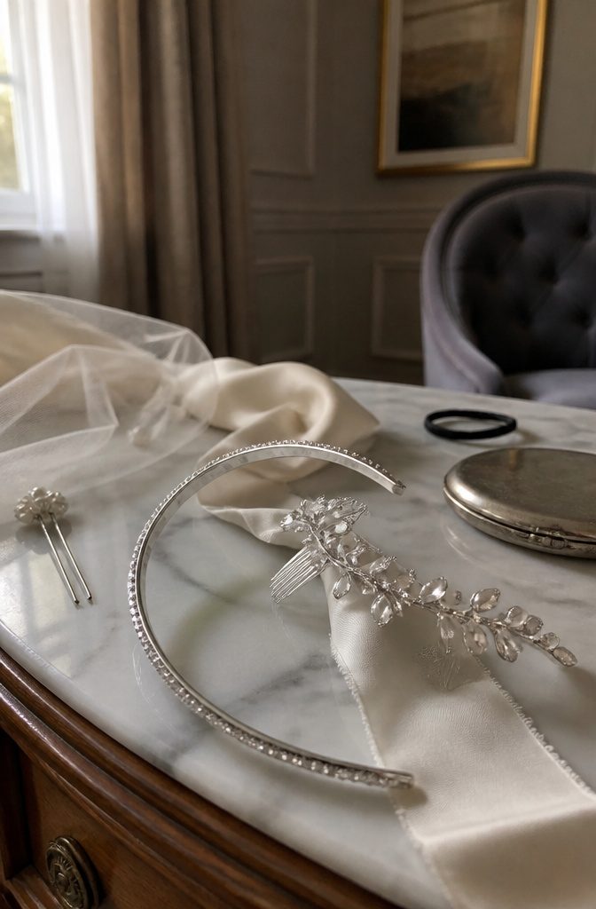 Silver headbands with narrow bands and wider pearl crystal and diamante designs