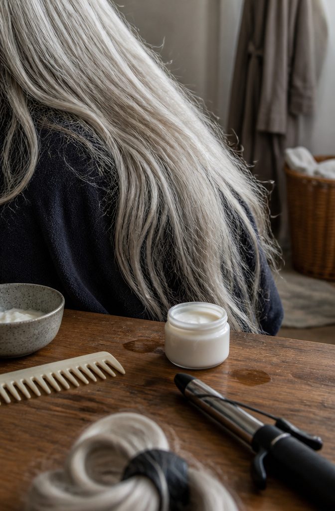 Silver hair with fine temple strands coarse ends and frayed tips
