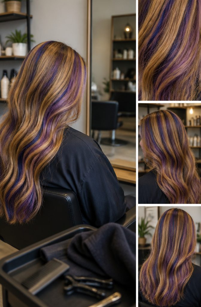 Gold and royal purple streaks placed beside each other