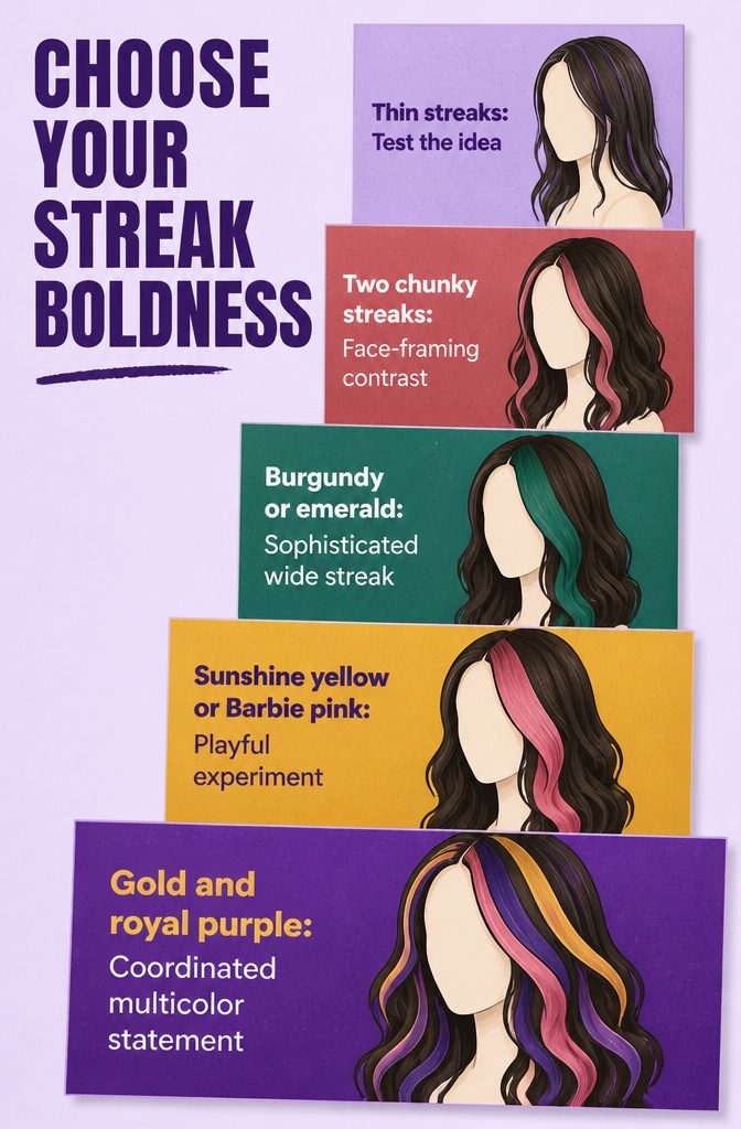 Beauty chart comparing thin chunky and multicolored hair streaks