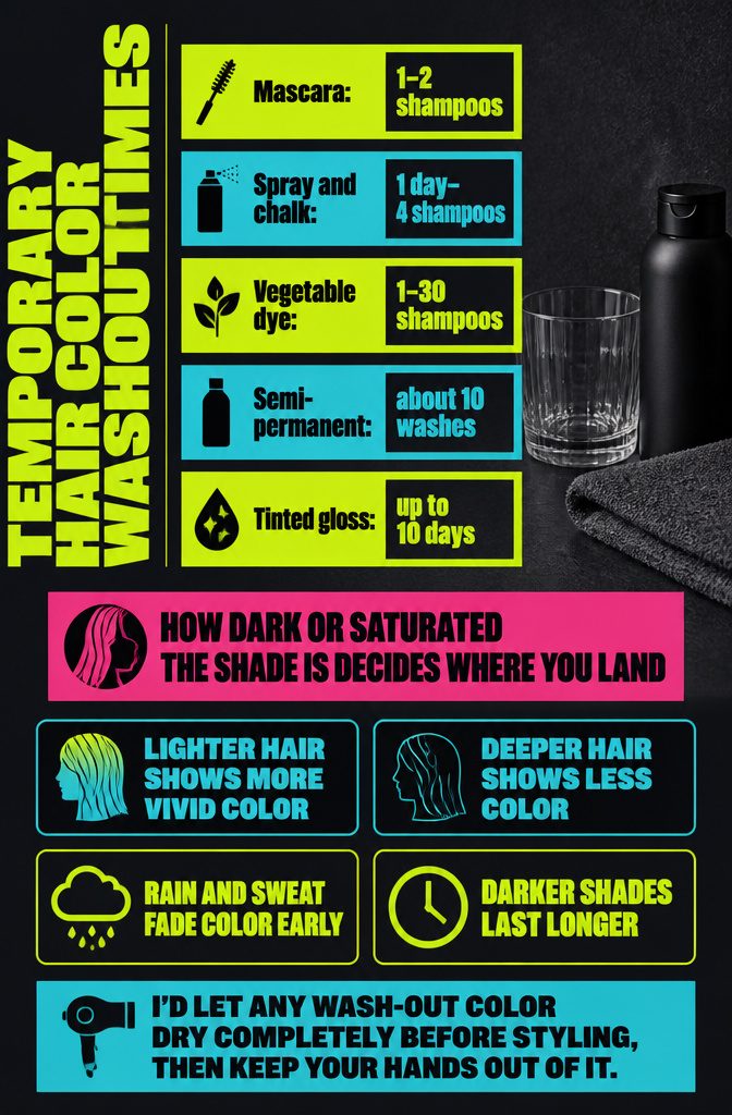 Temporary hair color washout times information graphic