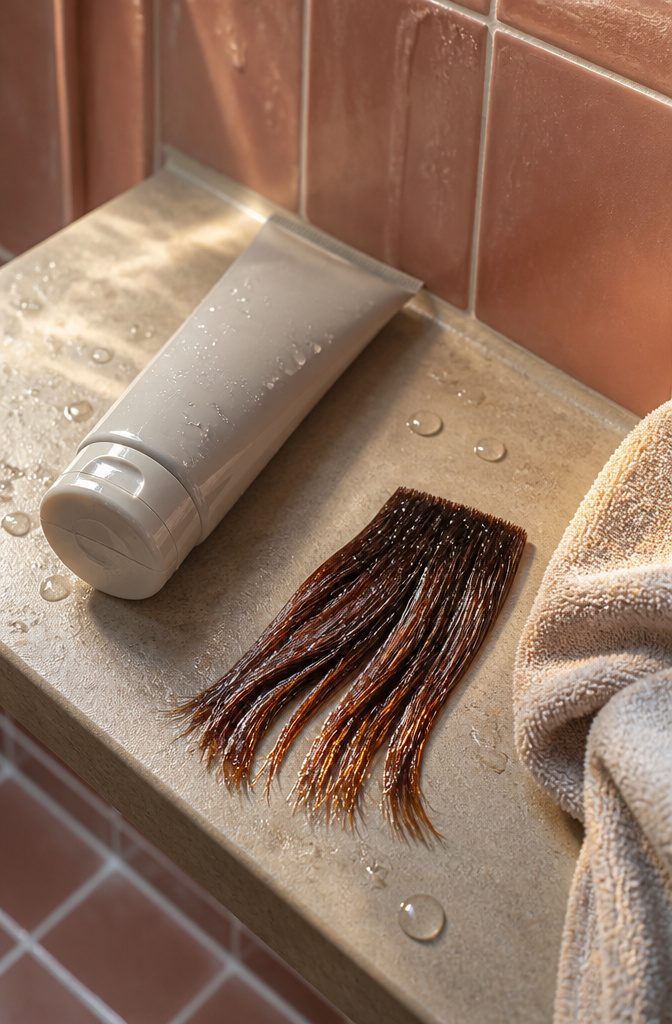 Loose brunette hair swatch with translucent warm brown color and amber highlights