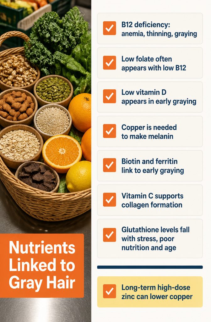 B vitamin tablets, copper rich foods, nuts, seeds, and dark chocolate