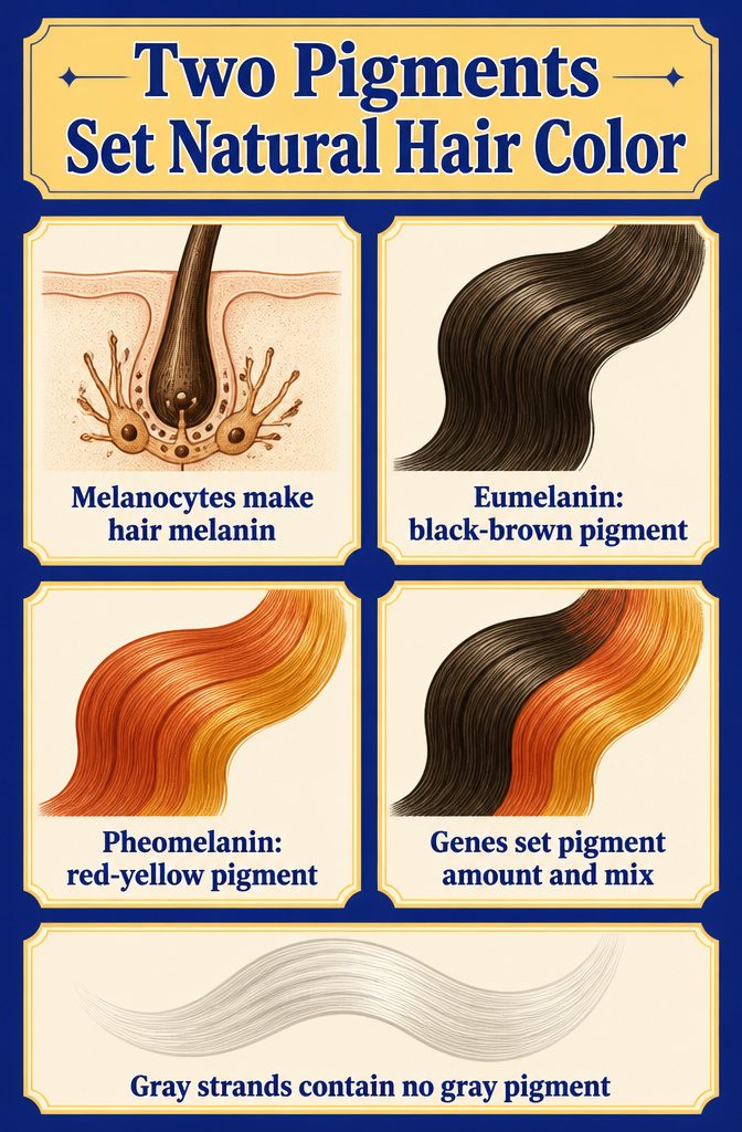 Hair color graphic showing eumelanin and pheomelanin pigment types