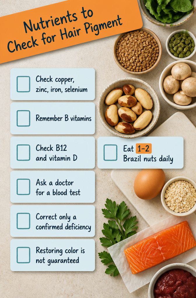 Graphic listing nutrients associated with hair pigment and gray hair
