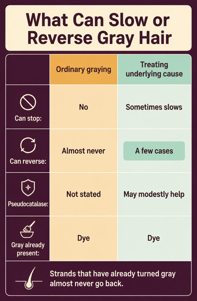 Graphic about slowing or reversing gray hair and covering gray strands