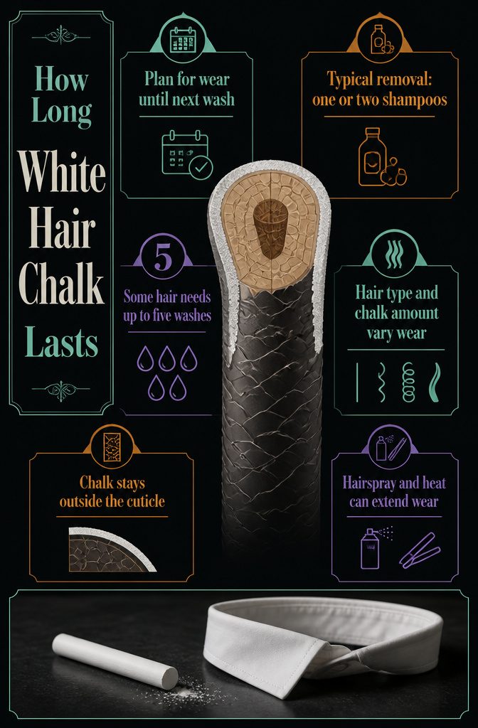 White chalked hair beside a marked collar and pillowcase
