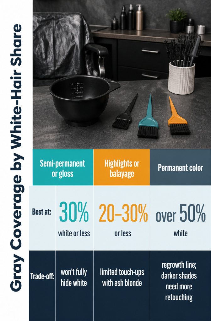 Information graphic comparing gray coverage options by white hair percentage